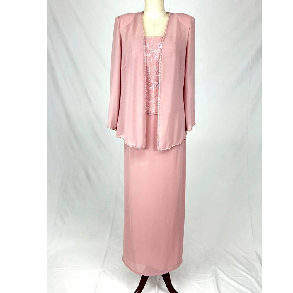Chicas C9451 Dress Set Maxi Gown Jacket Women Medium Rose Formal Elegant NWT